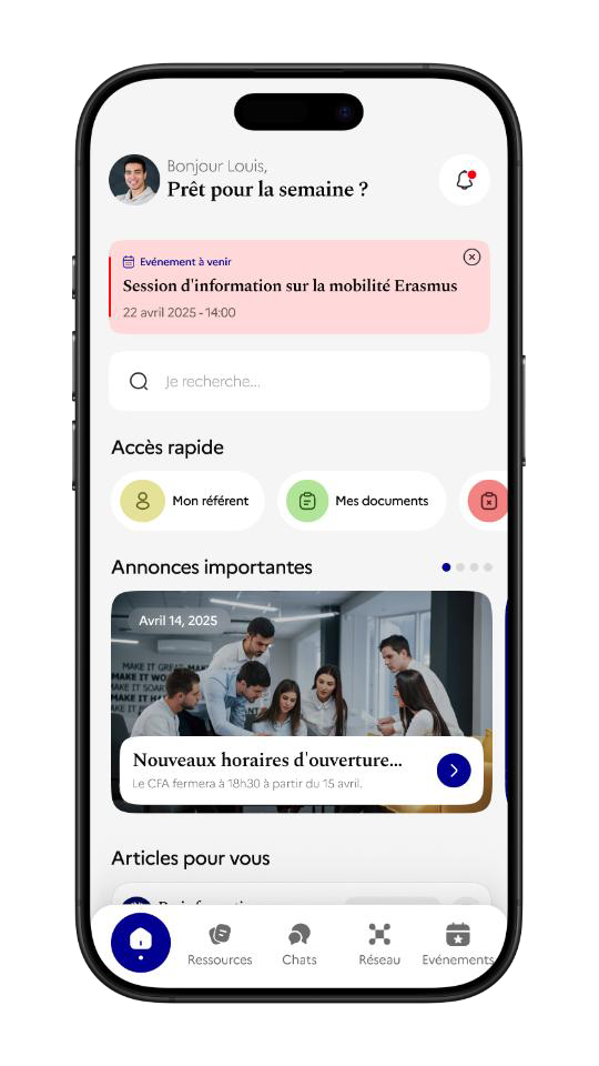 Écran d’accueil de l’application